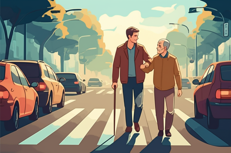 Amor Ágape em Ação Pessoa ajudando um idoso a atravessar a rua