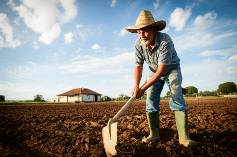 Trabalho Árduo e Dedicação Agricultor trabalhando em um campo.