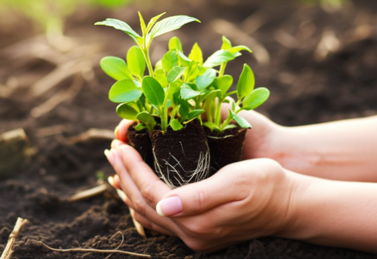 Semear e Colher Mãos segurando mudas de plantas