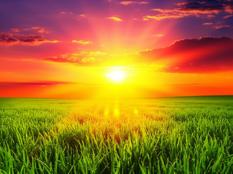 Esperança em um Novo Amanhecer Nascer do sol sobre um campo verde, simbolizando esperança e renovação