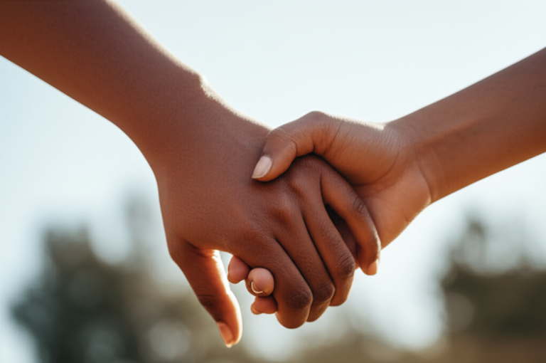 Mãos se unindo em sinal de apoio e esperança.