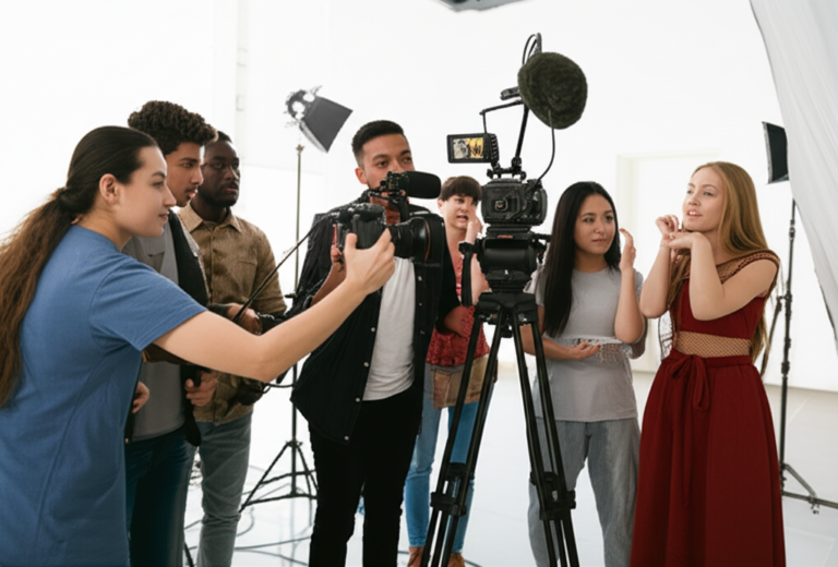 Criatividade e Evangelho Jovens produzindo um vídeo sobre uma passagem bíblica.