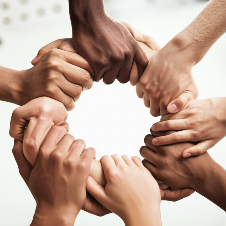 Unidade na Diversidade Mãos unidas em círculo simbolizando unidade