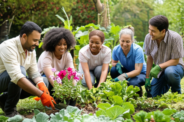 Colaboração e Inclusão Comunitária Pessoas colaborando em um projeto comunitário